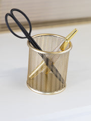 Load image into Gallery viewer, Riviera Gold Pen Holder for Desk - Gold Pen Cup - Gold Pencil Cup - Gold Brush Holder with Metal Mesh Design