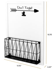 Load image into Gallery viewer, Wall Mount Mail Organizer with Note Clip - White Wood with Black Metal Basket