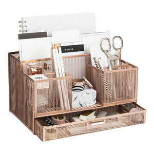 Load image into Gallery viewer, Rose Gold Desk Organizer with Drawer