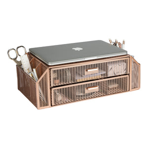 Load image into Gallery viewer, Rose Gold Monitor Stand with Drawers