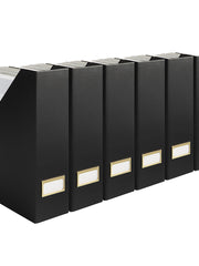 Load image into Gallery viewer, BLU MONACO Foldable Black Magazine File Holder with Gold Label Holder - Set of 6 Cardboard Magazine File Boxes Desk File Organizer