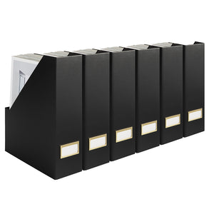 Load image into Gallery viewer, BLU MONACO Foldable Black Magazine File Holder with Gold Label Holder - Set of 6 Cardboard Magazine File Boxes Desk File Organizer