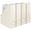 Magazine Holders White Magazine Holder - Set of 4 Gold Magazine Holders with Cream Woven Design Vintage Magazine Holder - Magazine File Holder Organizer Box - Book Bins Magazine File Box Office Décor