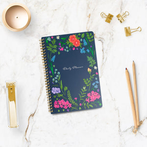 Load image into Gallery viewer, BLU MONACO Beautiful Daily Planner and Notebook with Hourly Schedule - 160 Pages , 80 Days - Navy Floral Aesthetic Spiral To-Do List Notepad for Easy Task and Appointment Management - Stylish Book for School, Office, or Home Organization