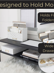 Load image into Gallery viewer, White Wood Desk Organizer with Drawer and Gold Handle