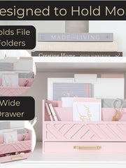 Load image into Gallery viewer, Pink Wood Desk Organizer with Drawer and Gold Handle