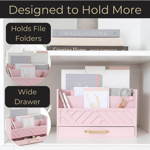 Load image into Gallery viewer, Pink Wood Desk Organizer with Drawer and Gold Handle