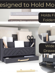 Load image into Gallery viewer, Grey Wood Desk Organizer with Drawer and Gold Handle