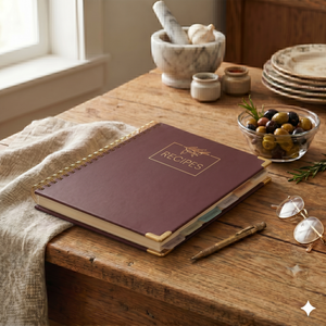 Load image into Gallery viewer, Large Brown Spiral Recipe Book – 160 Recipes, Lay‑Flat Design, Thick Paper, Color Tabs