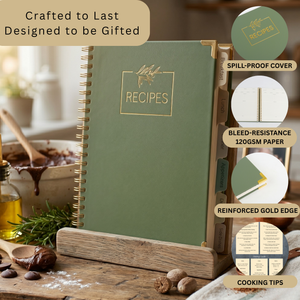 Load image into Gallery viewer, Large Green Spiral Recipe Book – 160 Recipes, Lay‑Flat Design, Thick Paper, Color Tabs