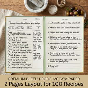 Load image into Gallery viewer, Sage Green Vegan Leather Recipe Book – 100 Recipes, Thick Paper, Storage Pocket, Color Tabs