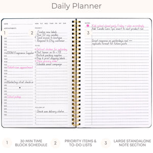 Load image into Gallery viewer, BLU MONACO Minimalist Daily Planner and Notebook with Hourly Schedule - 160 Pages, 80 Days - Grey with Botanical Design - Aesthetic Spiral To-Do List Notepad for Easy Task and Appointment Management - Stylish Book for School, Office, or Home Organization