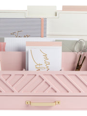 Load image into Gallery viewer, Pink Wood Desk Organizer with Drawer and Gold Handle