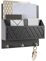 Load image into Gallery viewer, Mail Organizer Wall Mounted - Grey Wood Wall Mount Mail Holder Modern Key Holder