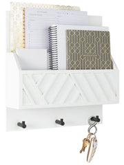 Load image into Gallery viewer, Mail Organizer Wall Mounted - White Wooden Mail Holder for Wall - Key Hanger