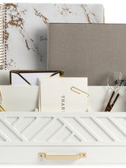 Load image into Gallery viewer, White Wood Desk Organizer with Drawer and Gold Handle