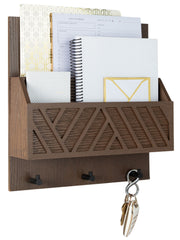 Load image into Gallery viewer, Mail Organizer Wall Mounted - Brown Wooden Mail Holder for Modern Keys Holder