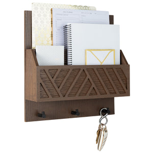 Load image into Gallery viewer, Mail Organizer Wall Mounted - Brown Wooden Mail Holder for Modern Keys Holder
