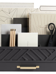 Load image into Gallery viewer, Grey Wood Desk Organizer with Drawer and Gold Handle