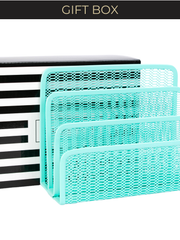 Load image into Gallery viewer, Aqua Metal Mesh Letter Sorter – 3-Slot Mail Organizer for Desk, Office & Home