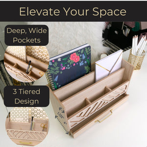 Load image into Gallery viewer, BLU MONACO Natural mail Organizer with Drawer and Gold Handle