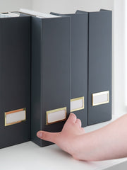 Load image into Gallery viewer, BLU MONACO Foldable Grey Magazine File Holder with Gold Label Holder - Set of 6 Cardboard Magazine File Boxes Desk File Organizer