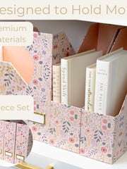 Load image into Gallery viewer, Foldable Magazine File Set of 4 with Floral Boho Design – Decorative Cardboard Magazine Organizer for Home, Office & Dorm Room