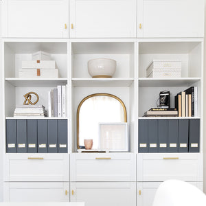 Load image into Gallery viewer, BLU MONACO Foldable Grey Magazine File Holder with Gold Label Holder - Set of 6 Cardboard Magazine File Boxes Desk File Organizer