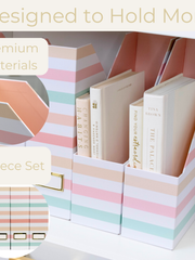Load image into Gallery viewer, Set of 4 Foldable Magazine Holders in Pastel Stripes – Sturdy Cardboard Vertical Organizers with Label Holders