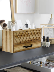 Load image into Gallery viewer, BLU MONACO Natural Wood Desktop Pen Organizer with Drawer - Stylish and Versatile Pen Holder and Stationery Organizer for Office and Art Supplies. 6 Convenient Storage Compartments and Drawer