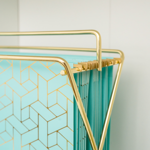Load image into Gallery viewer, Set of 12 Aqua Cute Hanging File Folders Letter Size with Geometric Gold Foil Designs, Letter Size Decorative Hanging Folders for Filing Cabinet and Hanging File System, File Cabinet Folders