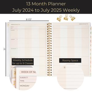 Load image into Gallery viewer, Teacher Planner 2024-2025 Academic Year - Cream Gold Dots Academic Planner 2024-2025 8.5” x 11” - Weekly Monthly Calendar Lesson Planner Gold Spiral Bound July 2024-2025 - 215 Stickers and Bookmark