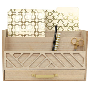 Load image into Gallery viewer, BLU MONACO Natural mail Organizer with Drawer and Gold Handle