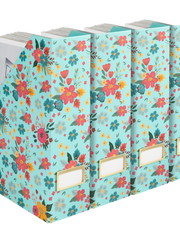 Load image into Gallery viewer, BLU MONACO Floral Magazine Holder Cute Set of 4 Foldable Magazine File Boxes Aqua Floral Pattern with Gold Label Holder- Magazine Rack Desk Organizer, Binder Holder, Vertical File Folder Organizer