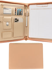 Load image into Gallery viewer, BLU MONACO Pink Vegan Leather Portfolio Binder for Women - Professional Padfolio Work Organizer with Gold Trim, Zippered Business Case for Documents