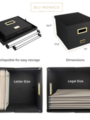 Load image into Gallery viewer, Black Foldable File Storage Box with Lid, Gold Accents, and Metal Rods for Legal or Letter size hanging files - Stylish and Functional File Organizer for Office and Home - Hanging File Storage Box
