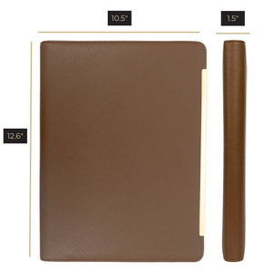 Load image into Gallery viewer, BLU MONACO Brown Vegan Leather Portfolio Binder for Women - Professional Padfolio Work Organizer with Gold Trim, Zippered Business Case for Documents