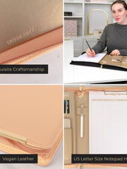 Load image into Gallery viewer, BLU MONACO Pink Vegan Leather Portfolio Binder for Women - Professional Padfolio Work Organizer with Gold Trim, Zippered Business Case for Documents