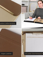 Load image into Gallery viewer, BLU MONACO Brown Vegan Leather Portfolio Binder for Women - Professional Padfolio Work Organizer with Gold Trim, Zippered Business Case for Documents