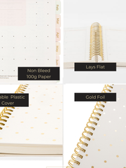 Load image into Gallery viewer, Teacher Planner 2024-2025 Academic Year - Cream Gold Dots Academic Planner 2024-2025 8.5” x 11” - Weekly Monthly Calendar Lesson Planner Gold Spiral Bound July 2024-2025 - 215 Stickers and Bookmark