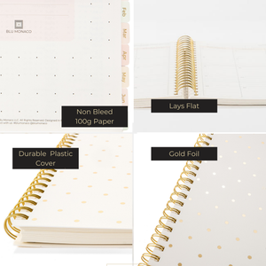 Load image into Gallery viewer, Teacher Planner 2024-2025 Academic Year - Cream Gold Dots Academic Planner 2024-2025 8.5” x 11” - Weekly Monthly Calendar Lesson Planner Gold Spiral Bound July 2024-2025 - 215 Stickers and Bookmark