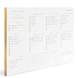 Load image into Gallery viewer, Undated Weekly Planner Pad - Undated Planner Weekly Calendar Pad - 8.5 x 11 Tear off 50 PG Gold Edge Weekly Desk Pad - Weekly Notepad - Weekly Planner Pad Tear Off Undated Calendar Weekly Planning Pad