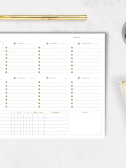 Load image into Gallery viewer, Undated Weekly Planner Pad - Undated Planner Weekly Calendar Pad - 8.5 x 11 Tear off 50 PG Gold Edge Weekly Desk Pad - Weekly Notepad - Weekly Planner Pad Tear Off Undated Calendar Weekly Planning Pad