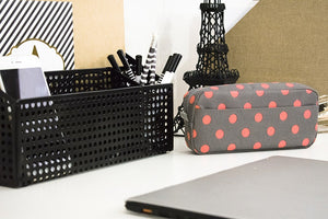 Load image into Gallery viewer, BLU MONACO Sleek and Chic: Grey with Pink Polka Dot Makeup Bag for Women - Stylish Compact Cosmetic Organizer and Travel Pouch - Personal Toiletry Bag - Small Cute Makeup Case for Purse or Bag