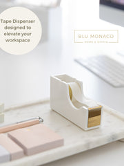 Load image into Gallery viewer, Acrylic Cute White and Gold Tape Dispenser – Sleek Desktop Tape Cutter for Office & Home – Smooth Cutting Blade & Non-Slip Base – Fits Standard & Large Rolls