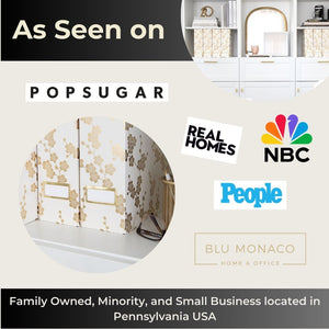 Load image into Gallery viewer, BLU MONACO Decorative Foldable Magazine Storage Boxes for Desk Set of 4 with Gold Floral Pattern and Gold Label Holder - Ideal Book Boxes or Vertical File Organizer Make Bookshelf Organization Easy