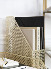 Load image into Gallery viewer, Riviera Gold Magazine File Holder - Decorative Magazine Holder for Desk - Metal Magazine Holders for Shelves - Magazine Organizer Bin - Book Holder and File Boxes