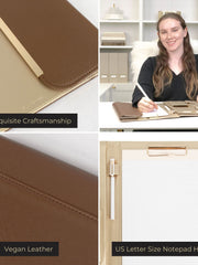 Load image into Gallery viewer, Brown Vegan Leather Portfolio Binder -Padfolio with Magnetic Closure & Gold Trim