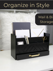 Load image into Gallery viewer, BLU MONACO Black Mail Organizer with Drawer and Gold Handle