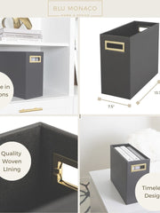 Load image into Gallery viewer, Magazine Basket: Grey Leather Bathroom Magazine Holder - Stylish Modern Magazine Rack and Newspaper Stand, Decorative Floor-Mounted Magazine Holder for Stylish Bathroom Organization, by Blu Monaco